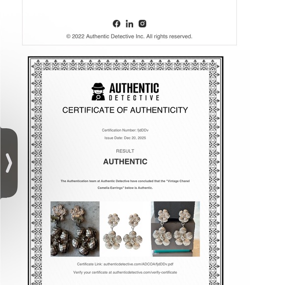 CHANEL Vintage Camellia Drop Clip-On Earrings COA - Picture 7 of 8